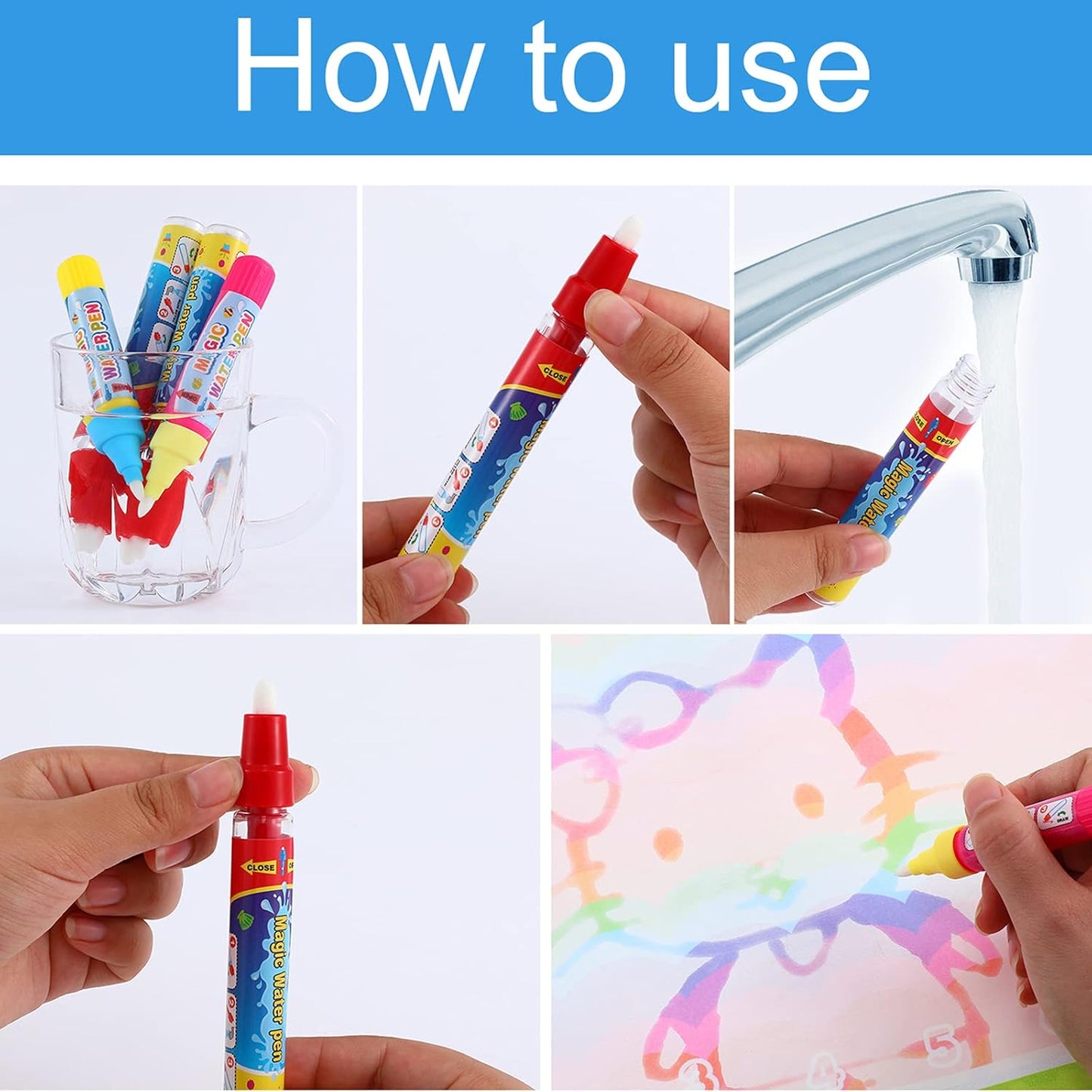 Tenare 10 Pcs Water Pens Water Doodle Pens Replacement Drawing Markers Doodle for Toddlers Kids Painting