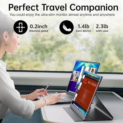 VisionOwl Portable Monitor 15.6 Inch 1080P FHD 85% sRGB Second Screen, USB-C HDMI HDR FreeSync Travel Monitor for Laptop MacBook PC PS5 Xbox, VESA Mountable, with Speakers, Cover Stand, Black