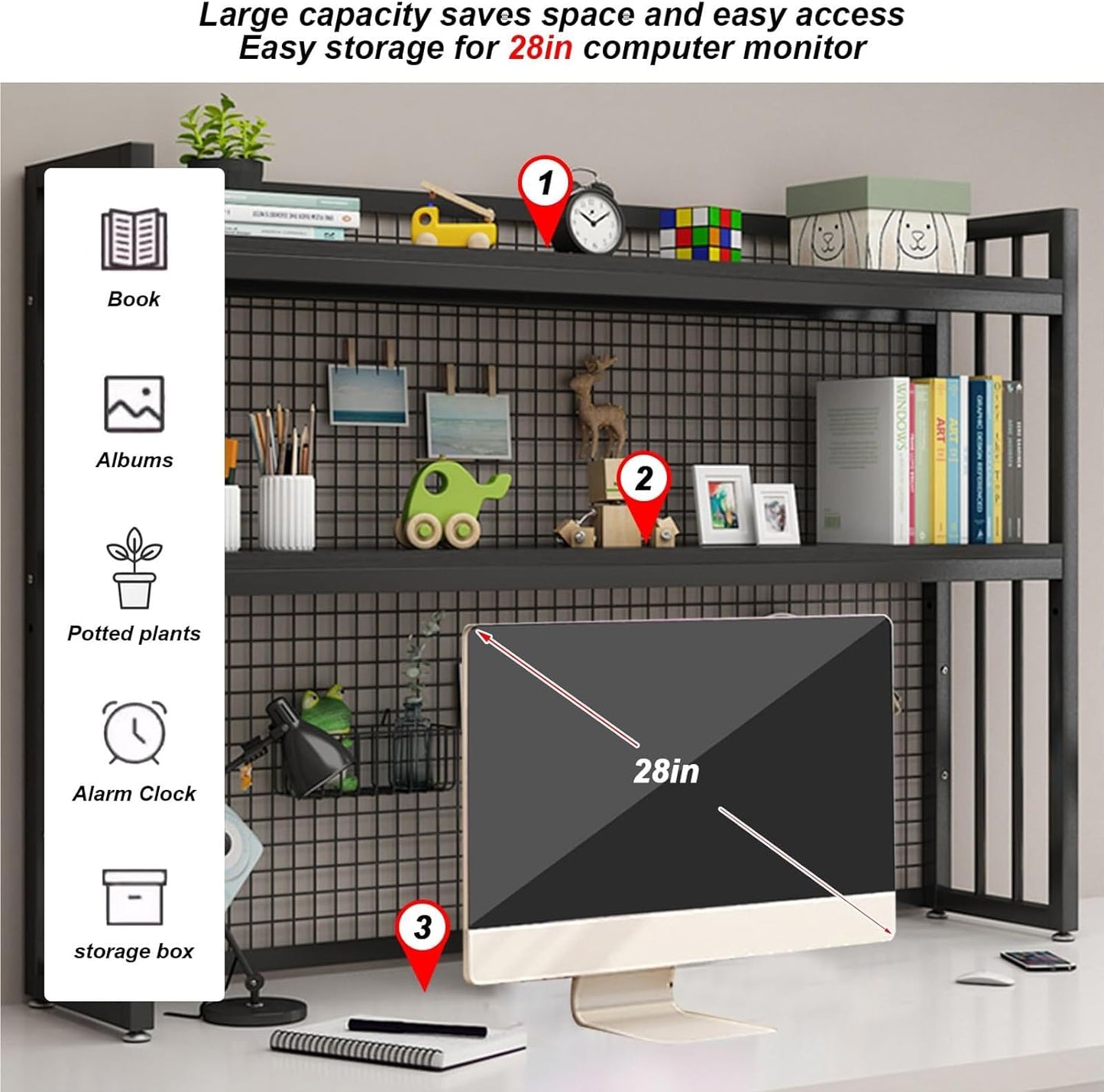 FPIGSHS Adjustable Desk Bookshelf Organizer Rack, Desktop Bookcase for Computer Desk，Office Supplies Organizers and Accessories Storage Display Shelf (E, 115cm)