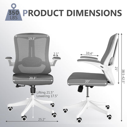 Computer Office Chair, Ergonomic Comfort Home Desk Chair, Mid Back Gaming Chair with Wheels, Adjustable Height, Lumbar Support, Flip-up Armrest with 350LBS Capacity