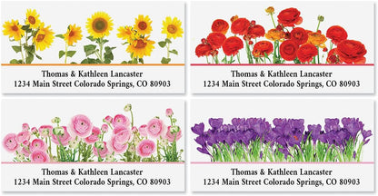 Colorful Images Floral Seasonal Bouquet Return Address Mailing Labels, Personalize with Name & Address, Set of 144 Self Adhesive, Easy Peel Flat Label Sheets, Large, 8 Designs