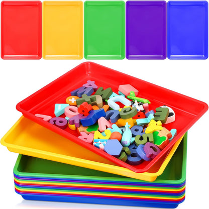 Maitys 15 Pcs Flat Plastic Trays 16.1 x 11.8'' Sensory Storage Tray Paper Stackable Classroom Bins for Office Home Organizer Arts and Crafts Supplies(Classic Color)