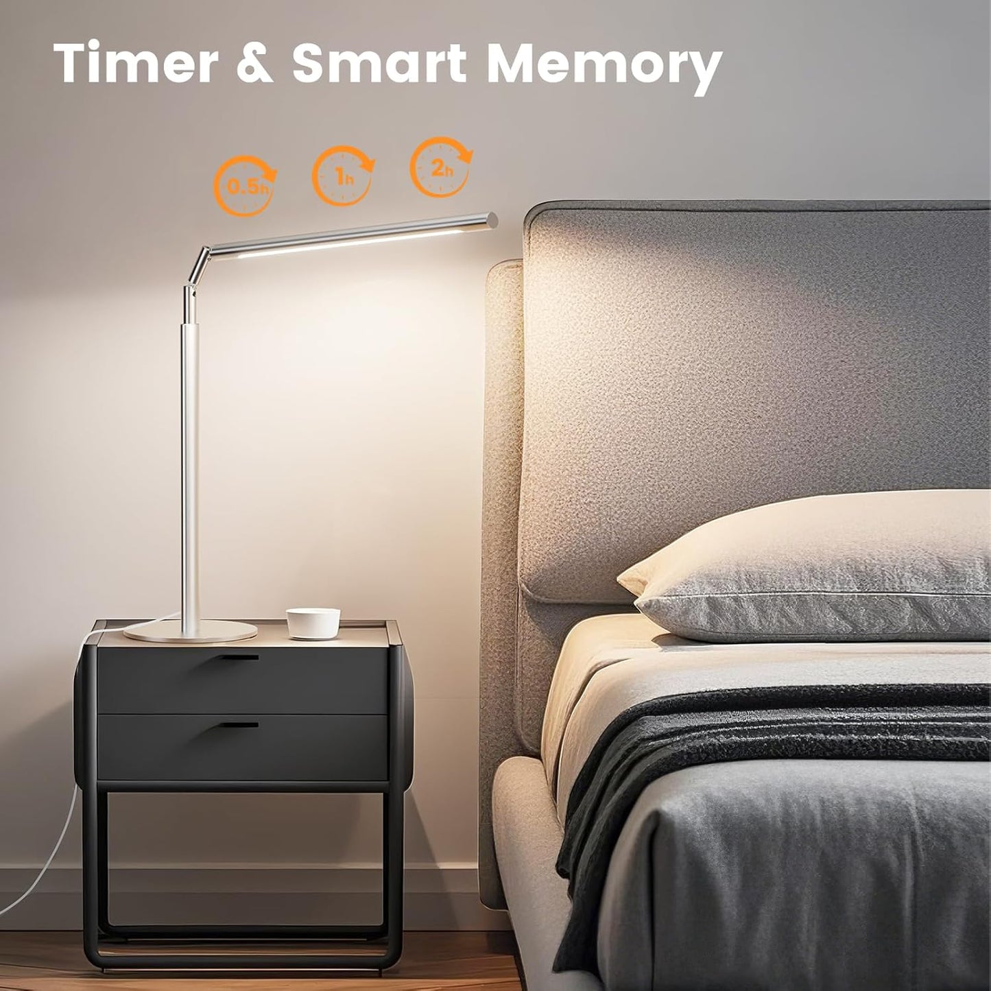 Metal Desk Lamp for Home Office - Foldable LED Table Lamp for Reading, 4 Color & 6 Brightness, 15W Dimmable Desk Light with Flexible Arm, Eye-Caring Desktop Lamp for College Dorm, Silver