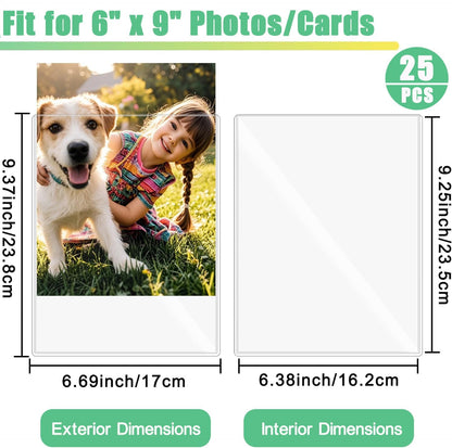 25PCS 6" x 9" Clear Rigid Card Sleeves – Waterproof Hard Plastic Protectors for Postcards, Prints, Photos, Trading & Sports Cards – Top Load Jumbo Sheet Holders