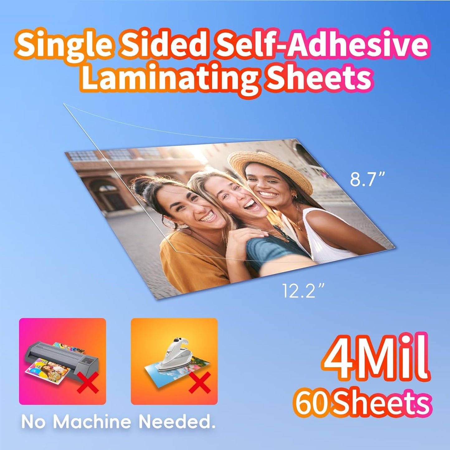 Uinkit 60PCS 4Mil Self-Adhesive Laminating Sheets, 8.7 x 12.2 Inches Clear Self-Sealing Laminating Sheets, Suitable for 8.5 x 11 Inches Letter Size, No Machine Needed