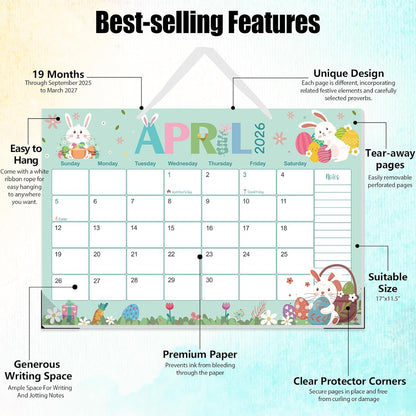 GuassLee Desk Calendar 2025-2026 - Colorful Desk Calendar from Sep. 2025-Mar. 2027, 17 x 11.5 inches, 19 Monthly Calendar with Hanging Rope, Notes and Large Ruled Blocks for Home School Office