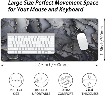 Dark Marble Desk Pad Mouse Pad,Large XL Retro Mouse Mat with Stitched Edges,Non-Slip Rubber Base Mousepad for Office PC Keyboard Laptop and Home Work Desk Mat(27.5X11.8 in)