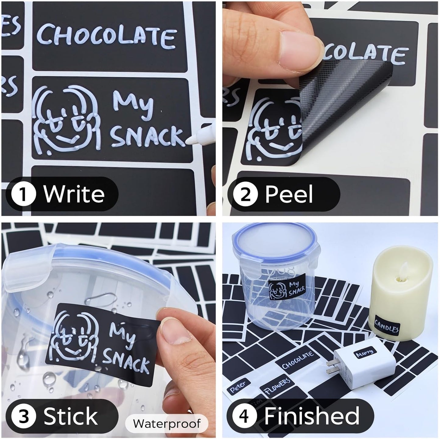 170Pcs Black Removable Labels for Jars,for Storage Bins,for Food Containers with 2 Liquid Chalk Marker(Black)