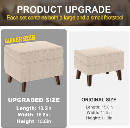 Foot Rests with Adjustable Cover, BOGO, Storage Ottoman Dorm, Footstool & Sitting Stool, Ottoman Foot Stool Set for Living Room, Bedroom, Dorm, Beige