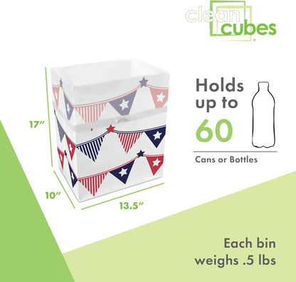 | 13 Gallon Disposable Trash Cans (3-Pack) with Fitted Trash Bags - Reusable Garbage and Recycling Bins for Parties, Events, and More (USA Flag - 17" Height x 13.5" Width x 10" Depth)