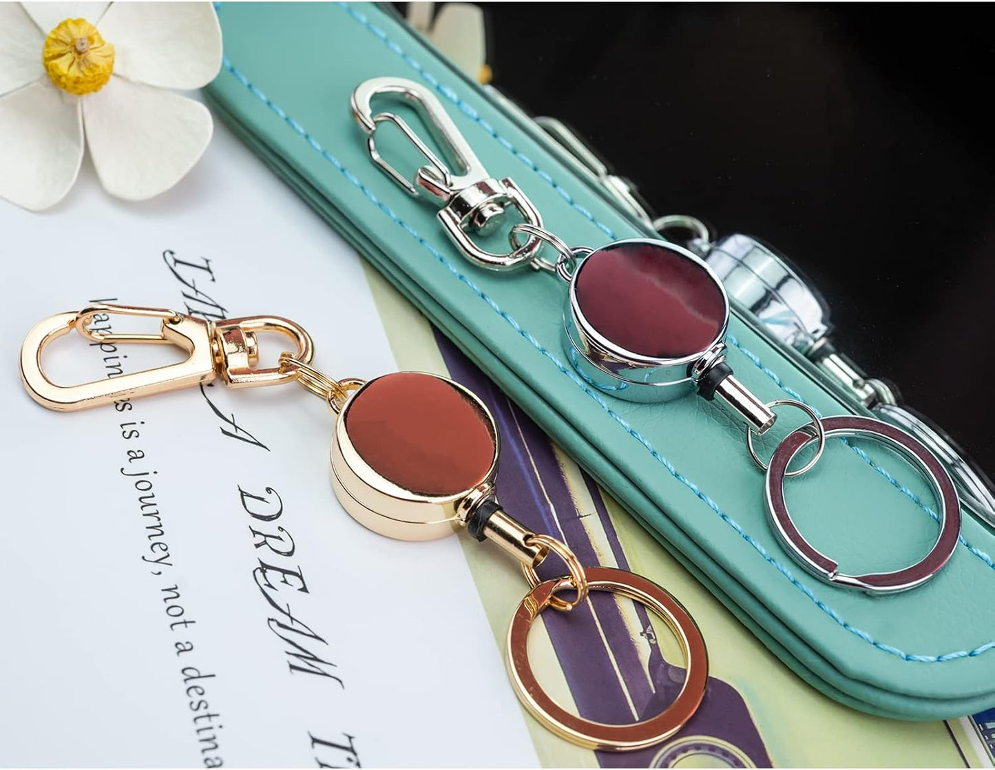 bolimoss 3 Pack Retractable Badge Reel Metal ID Badge Holder with Belt Clip Key Ring for Name Card Keychain for Nurse,Volunteer,Teacher,Student (Rose Gold)