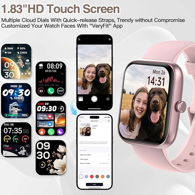 Smart Watch for Women Men with Bluetooth Call, Alexa Built-in Smartwatch, 1.83"DIY Dial Fitness Watch with Sleep Heart Rate Monitor, 110+ Sport Modes, IP68 Waterproof Watch Compatible with Android iOS