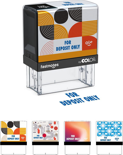 Fastnotes for Deposit ONLY Self-Inking Rubber Stamp by COLOP- Great for Office Documents, Notary, Warehouse, Accounting, Business, and Legal Documentation - Blue Ink (for Deposit ONLY- Blue)