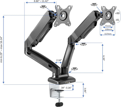 Rocelco 43" Height Adjustable Standing Desk Converter with Premium Dual Monitor Arm Mount - Tall Stand Up Tabletop Riser and Tablet Slot - Computer Workstation - Keyboard Tray - Black (R VADRB-43-MA2)