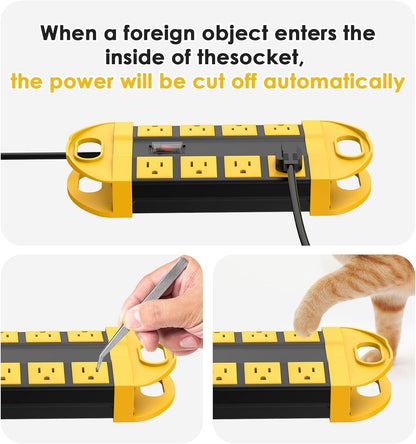 CCCEI 2 Outdoor Power Strips Weatherproof with 8 Plug, Waterproof Extension Cord with Multiple Outlets, Christmas Exterior Garden Yard Surge Protector 6FT, Yellow.