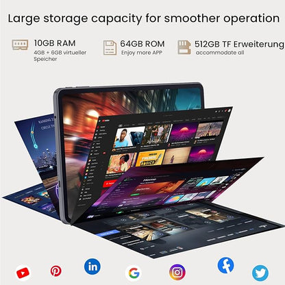 Android 14 Tablet,10 inch Tablets, Octa Core CPU, 10GB+64GB+512GB Expansion, Wi-Fi6, 6000mAh Battery Tablet PC, Dual Camera, 1280x800 Display Screen, Widevine L1 Google Kids Space