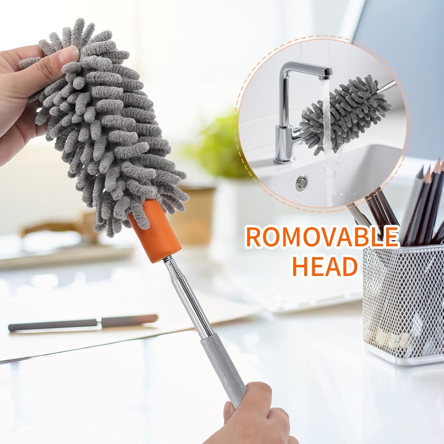 Mini Duster for Cleaning, 360° Bendable Hand Dusters with Extension Pole, Washable Small Duster for Car Interior, Office, Furniture