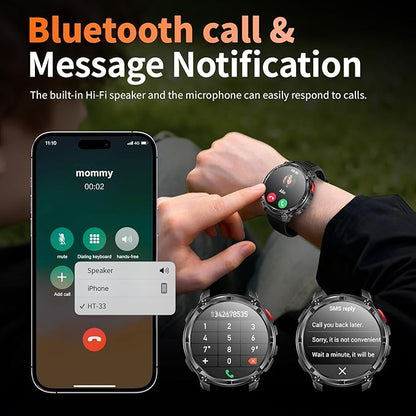 Mens Smart Watch for Android Phones and iPhone,Military Sport Smart Watches for Men Fitness Tracker Watch with Flashlight/Compass/Waterproof/100 Days Battery/Heart Rate/Sleep/100+ Sport Modes