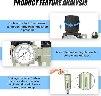1/2" NPT Heavy Duty Industrial Grade 4 Stage Air Drying System,Auto Drain,Coalescing Filter,Particulate Filter,Double Desiccant Dryer and Air Regulator For Plasma Cutter and Paint Spray