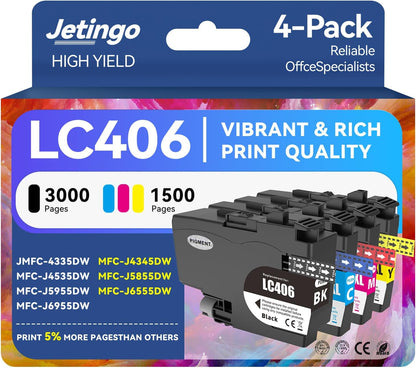 LC406 Ink Cartridges for Brother Printer Compatible with Brother MFC- J4335DW MFC-J5855DW MFC-J4535DW MFC-J6555DW MFC-J6955DW MFC-J5955DW Printer 4 Pack High Yields Black Cyan Magenta Yellow