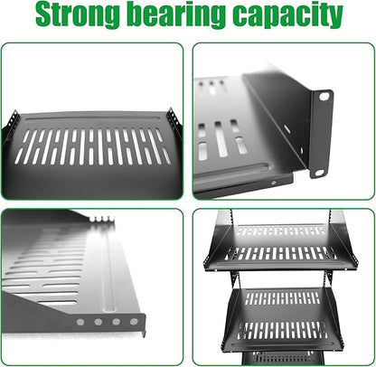 Server Rack Shelf-Universal Vented Rack Mount Cantilever Tray for 19" Network Rack & Cabinet - Heavy Duty Steel - Weight Capacity 80lb-2U H 12" D/ 2 Pieces Packaging GLOBALRACK (2U12, 12INCH)