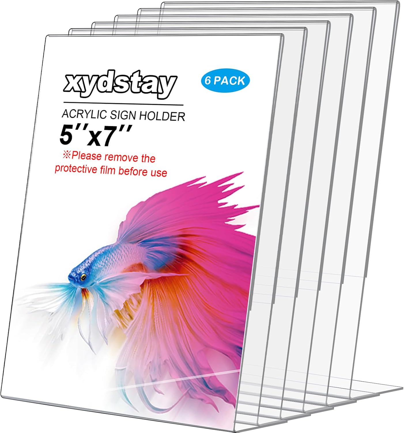 6pack Acrylic Sign Holder 5x7 for Picture Frames, L Shape Clear Plastic, Plastic Sign Holder,Menu Holder, Unbreakable Table Sign Holder for Restaurant, Office, School, Store and Home Use