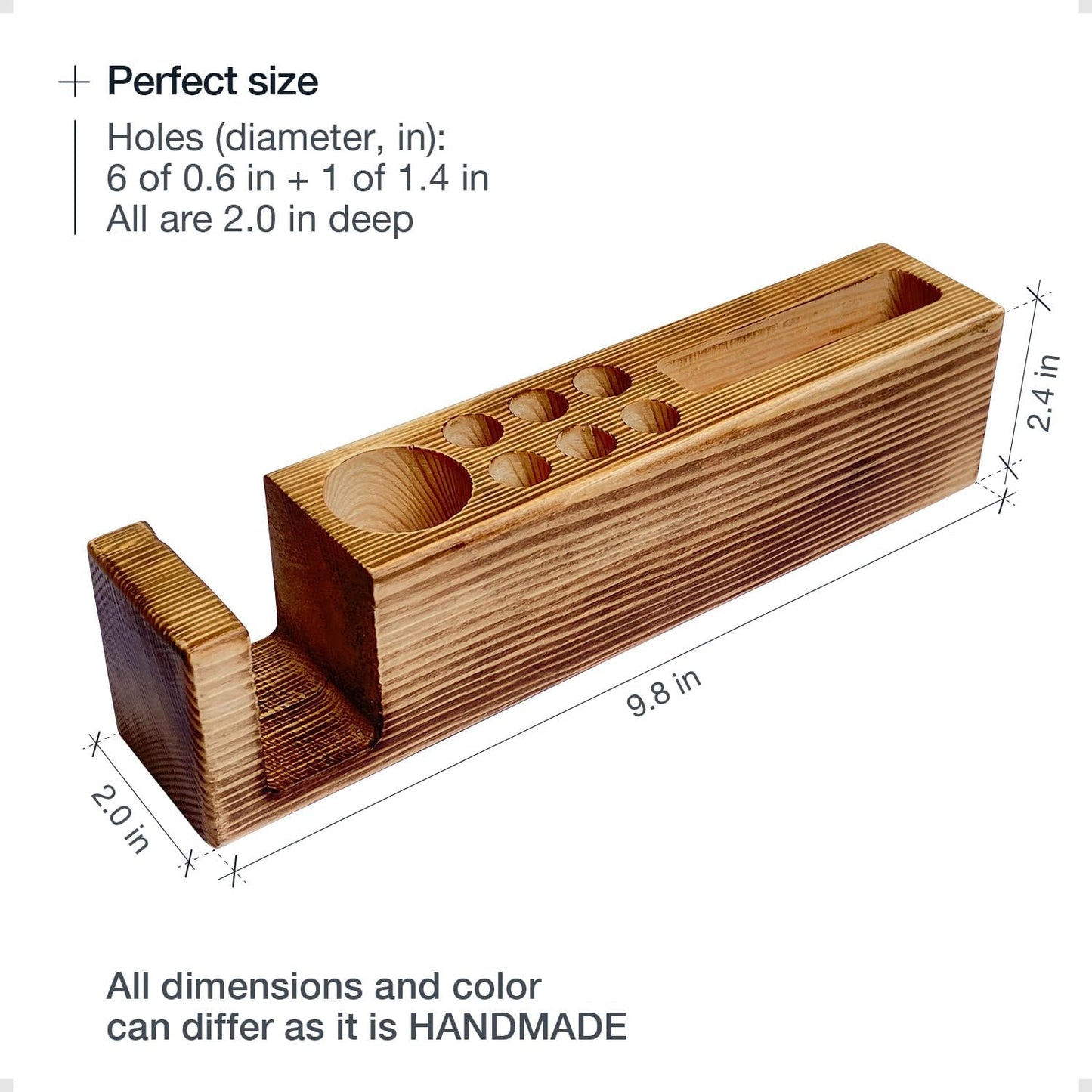 Hoffenwell Wooden Desk Organizer with Phone Holder – Stylish & Functional Book, Pen and Cell Phone Charging Stand - Solid Wood Pen Holder for Desk