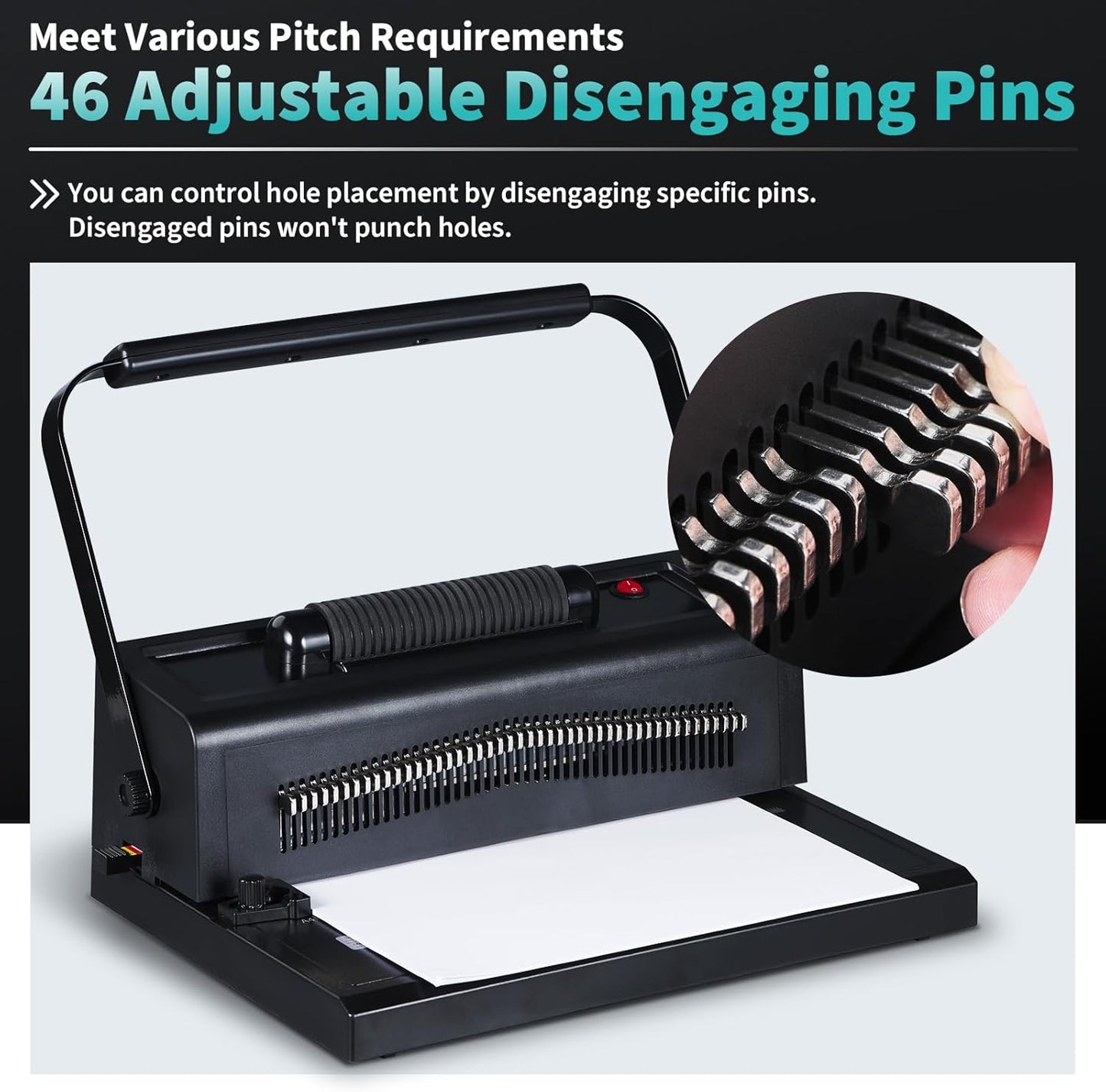 Binditek Spiral Binding Machine for Letter Size/A4/A5, Manual Round Hole Punch, Disengaging Pins, Adjustable Side Margin, with 100 pcs 5/16" Binding Coils, Pliers, PVC Covers & Power Adapter