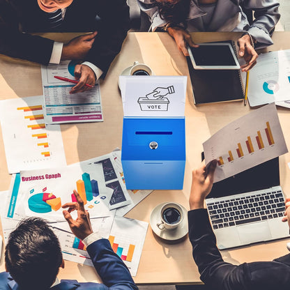 Marsui Acrylic Suggestion Box Large Donation Box 16 x 6.7 x 5 Inch Safe Ballot with Lock and Sign Holder for Voting Charity Business Cards Collection Display Ticket Comment(Blue)