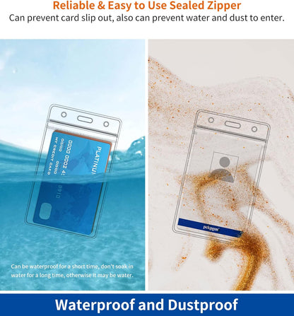 50 Pack Vertical ID Badge Holder, Clear Plastic Work Key Card Sleeve, Name Tag Holders Cover Protector with Waterproof Resealable Zip Type for Nurses Lanyard, Fits Credit Size Cards