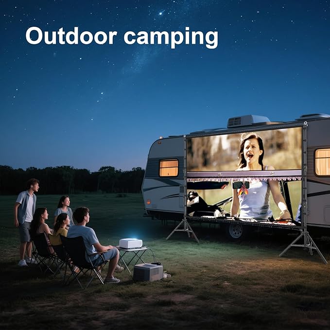 200inch Outdoor Projector Screen with Stand,XINLEMY Big Portable Projection Screen,16:9 4K HD Wrinkle-Free Rear Front Movie Screen with Carry Bag for Backyard Night RVing Home Theater