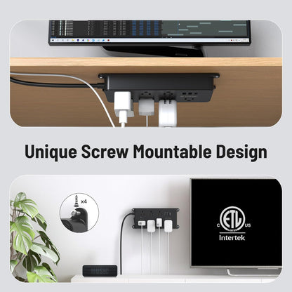 TROND Power Strip Surge Protector 10ft, ETL Listed, Flat Plug Extension Cord with 2 USB-A & 1 USB-C, Wall Mountable, 7 Widely-Spaced Outlets, 1700J, for Home Office Garage, Black