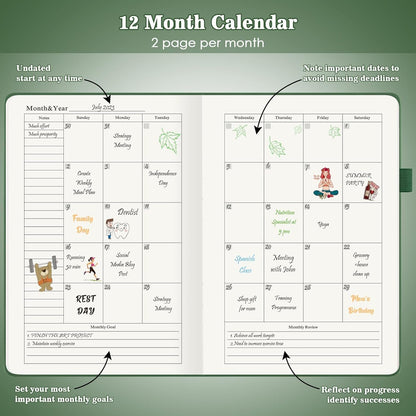 Asten Planner, Undated Daily Planner with To Do List, 365 Days Planner for ADHD Adult, Agenda for, Hourly Planner Notebook for Goal Setting, Productivity Planner with Calendar, 8.3'' x 5.8'' (Green)