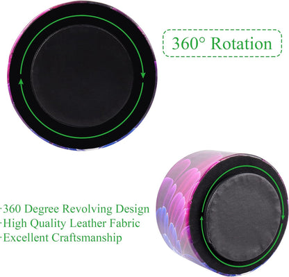 lizimandu Round Leather Art Supply Organizer,Remote Control Holder,360 Degree Spinning,Multi-Functional Pencil Holder,4 Compartments Desktop Stationary Organizer(1-Blue Fractal Flower)