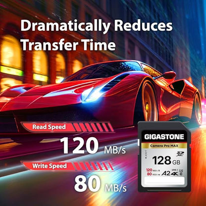 【5-Years Data Recovery】 GIGASTONE 128GB SD Card, 4K Camera Pro MAX, A2 4K SDXC Memory Card High Speed 4K UHD Video Compatible with Canon Kodak Digital Camera, with 1 mini case