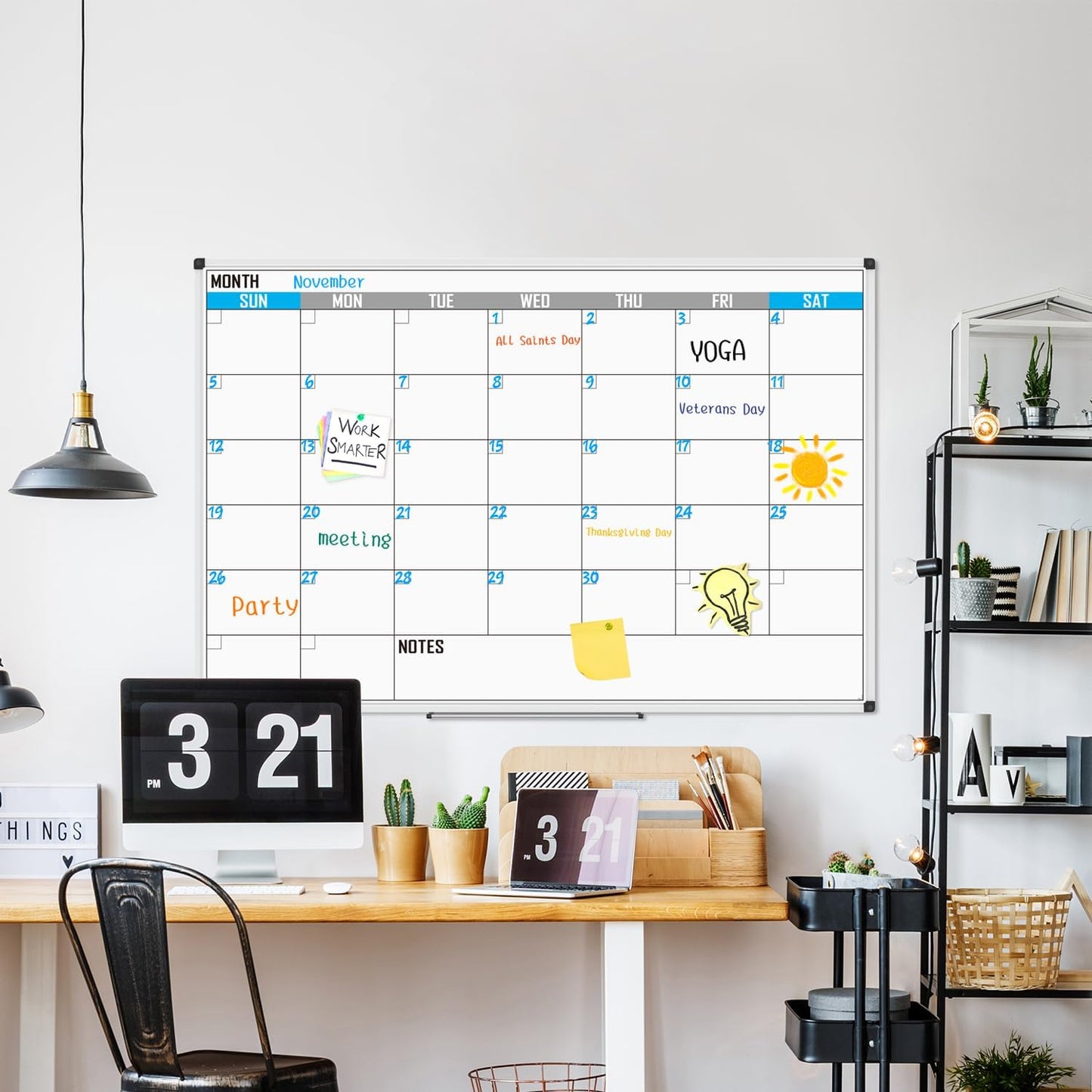 XBoard Magnetic Calendar Whiteboard 60" x 40" - Monthly Calendar Dry Erase Board, White Board + Colorful Calendar Board, Silver Aluminium Framed Monthly Planning Board