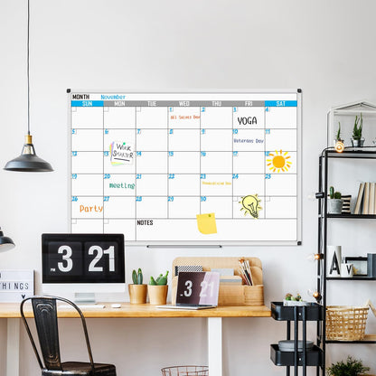 XBoard Magnetic Calendar Whiteboard 60" x 40" - Monthly Calendar Dry Erase Board, White Board + Colorful Calendar Board, Silver Aluminium Framed Monthly Planning Board