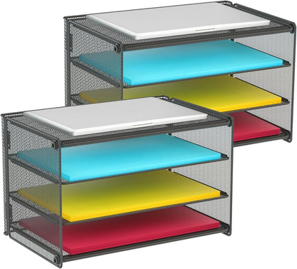 Samstar 2 Pack Paper Letter Tray, 3-Tier Desk File Organizer Paper Sorter Letter Shelf Rack, Mesh Made,Black