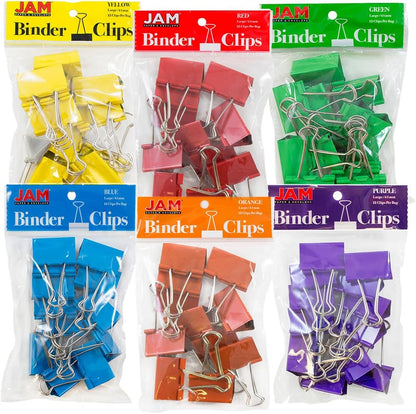 JAM PAPER Colorful Binder Clips - Large - 1 1/2 Inch (41 mm) - Assorted Binderclips - 6 Packs of 12