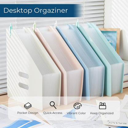 Y YOMA 2 Pack Expanding Magazine Holder with 13 Pockets | Portable Desktop Plastic Self Standing Accordion File Organizer for A4 Letter Size Document Storage Home Office School, Pink