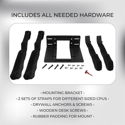 HumanCentric SFF Under Desk PC Mount and PC Wall Mount Bracket for Small Form Factor Desktop Tower, UPS Wall Mount Bracket, Adjustable CPU Holder with Straps, Hardware Included