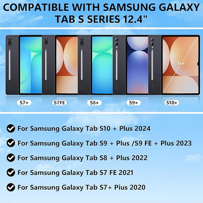 Keyboard Case for Samsung Galaxy Tab S10+ Plus/S9+ Plus/S9 FE+ Plus/S8+ Plus/S7+ Plus/S7 FE Case with Keyboard 12.4" (White)
