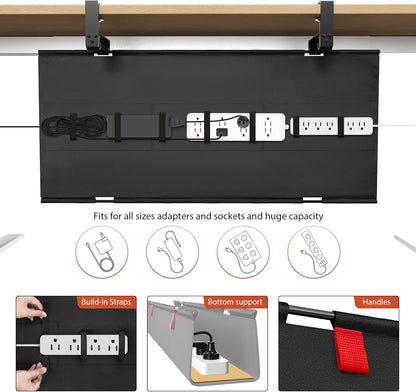 Univivi No Drill Under Desk Cable Management Tray, 36" Cord Organizer for Table, Clamp/Screw Mount Desk Cable Management, Premium Fabric Cable Management Tray for Office, Home