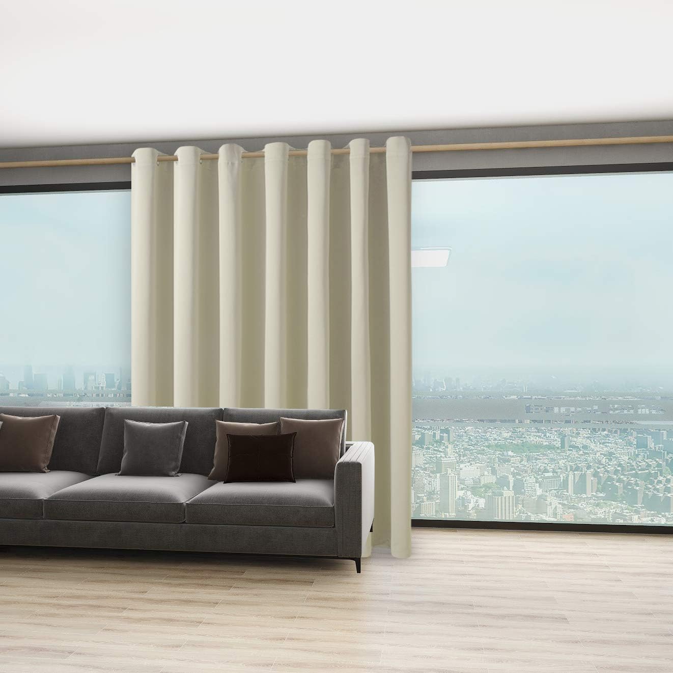 BONZER Room Divider Blackout Curtain Extra Wide Room Darkening Total Privacy Wall Noise Reducing for Living Room, 96L x 150W Inch (8L x 12.5W ft), 1 Panel, Cream