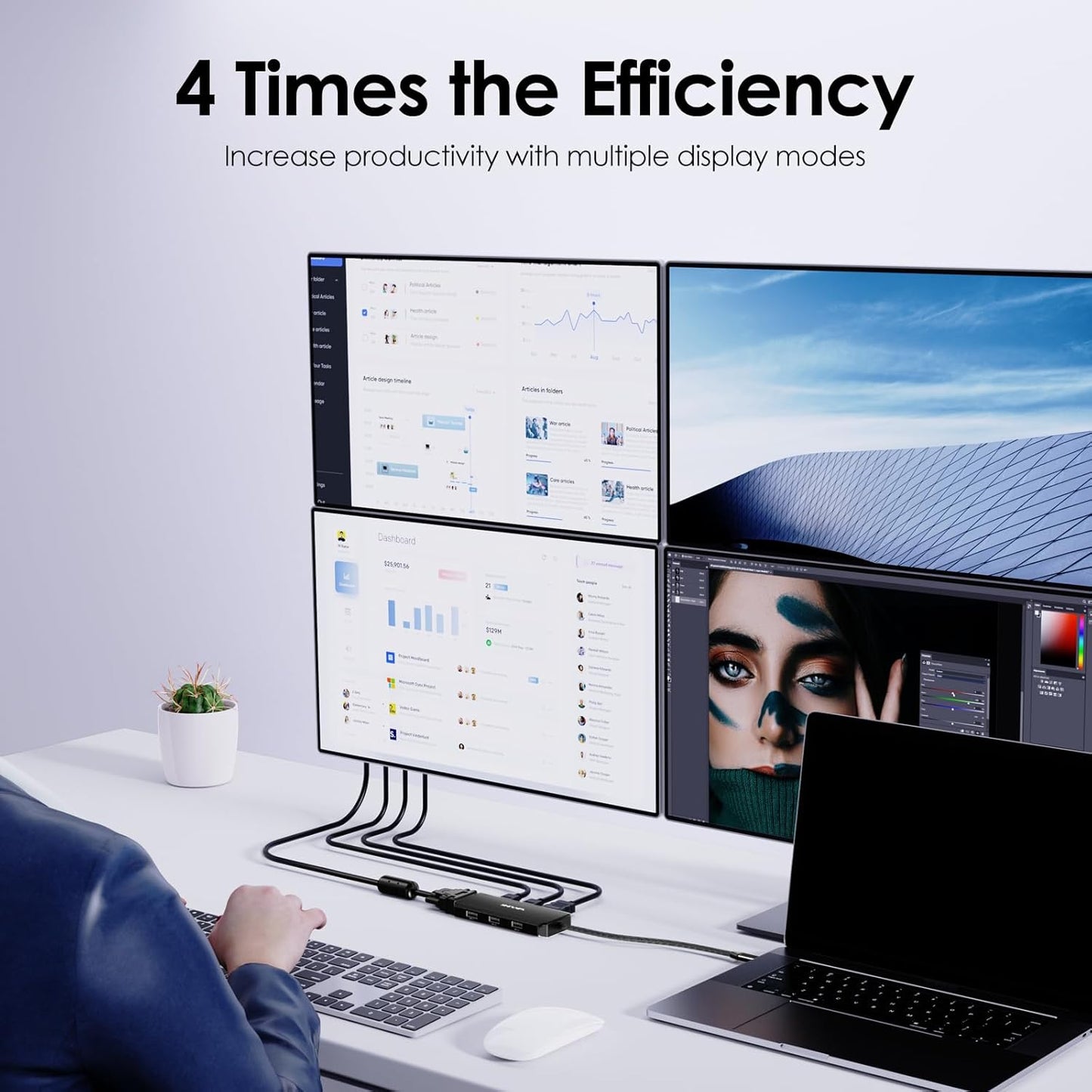 WAVLINK USB-C Docking Station for MacBook, Dell XPS, Lenovo Yoga, HP Laptops - Dual HDMI, DisplayPort, VGA, 3 USB 2.0 Ports, Black