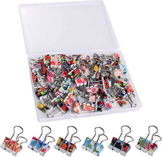 Ufmarine 60 Pcs Small Binder Clips3/4 Inch, Floral Cute Binder Clips, Small Paper Clips for Office, Standard Size