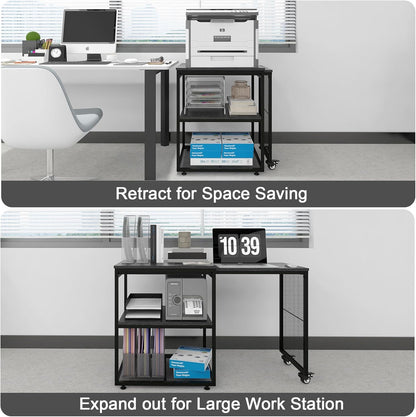 Natwind 24''x20''x29'' Large Printer Stand with Storage Shelves,Extendable Home Craft Table,Home Office Organization Desk, Versatile Table for Home Office, Kitchen, Study Room, Living Room (Black)