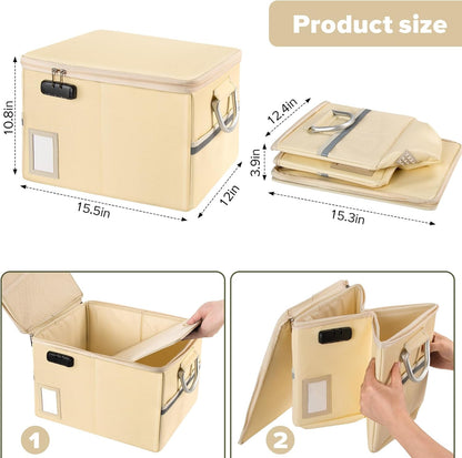 TOMKID Fireproof Document Box, Fire Proof Safe Box for Home Document Organizer with Lock, Fire Office Storage Cabinet for Hanging Letter/Legal Folder 16.1 x 12.9 x 11in (Off-white)