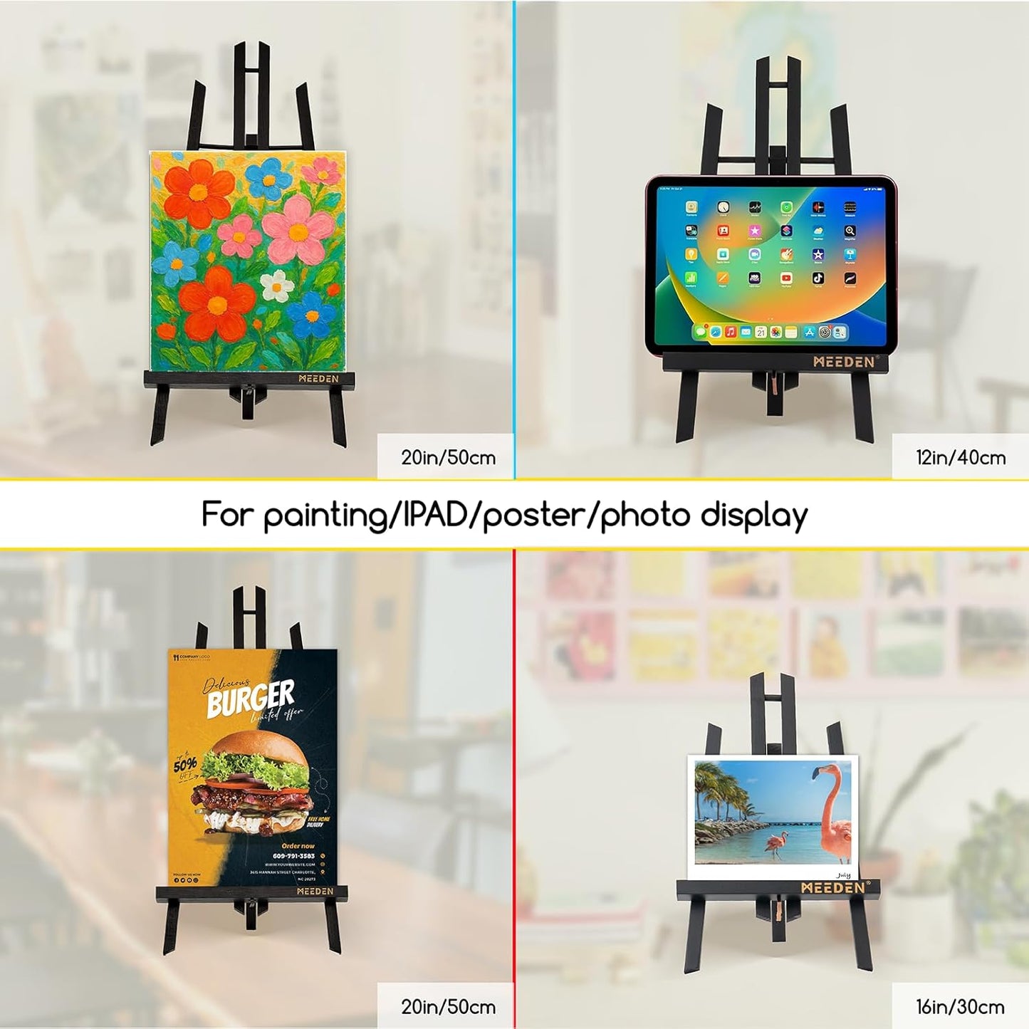 MEEDEN Mini Tabletop Easel Stand: 12" x 12 Pack Pine Wood Table Top Display Stand for Sign Picture- Black Mini Wooden Easel for Painting Party Classroom