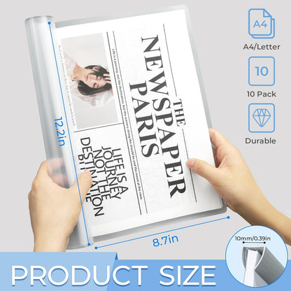 M&G 10 Pack Report Covers with Sliding Bar, 70 Sheet Presentation Folders,10mm Clear Report Folder for A4 and Letter Size Paper,8.7X 12.2inch